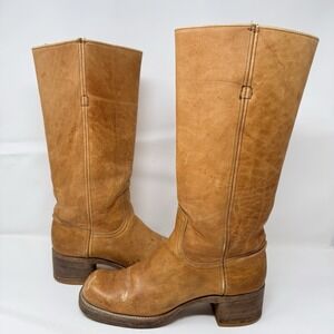 Vintage Frye Campus Black Label Boots 8.5 B Made In USA Banana Leather 70s Rare